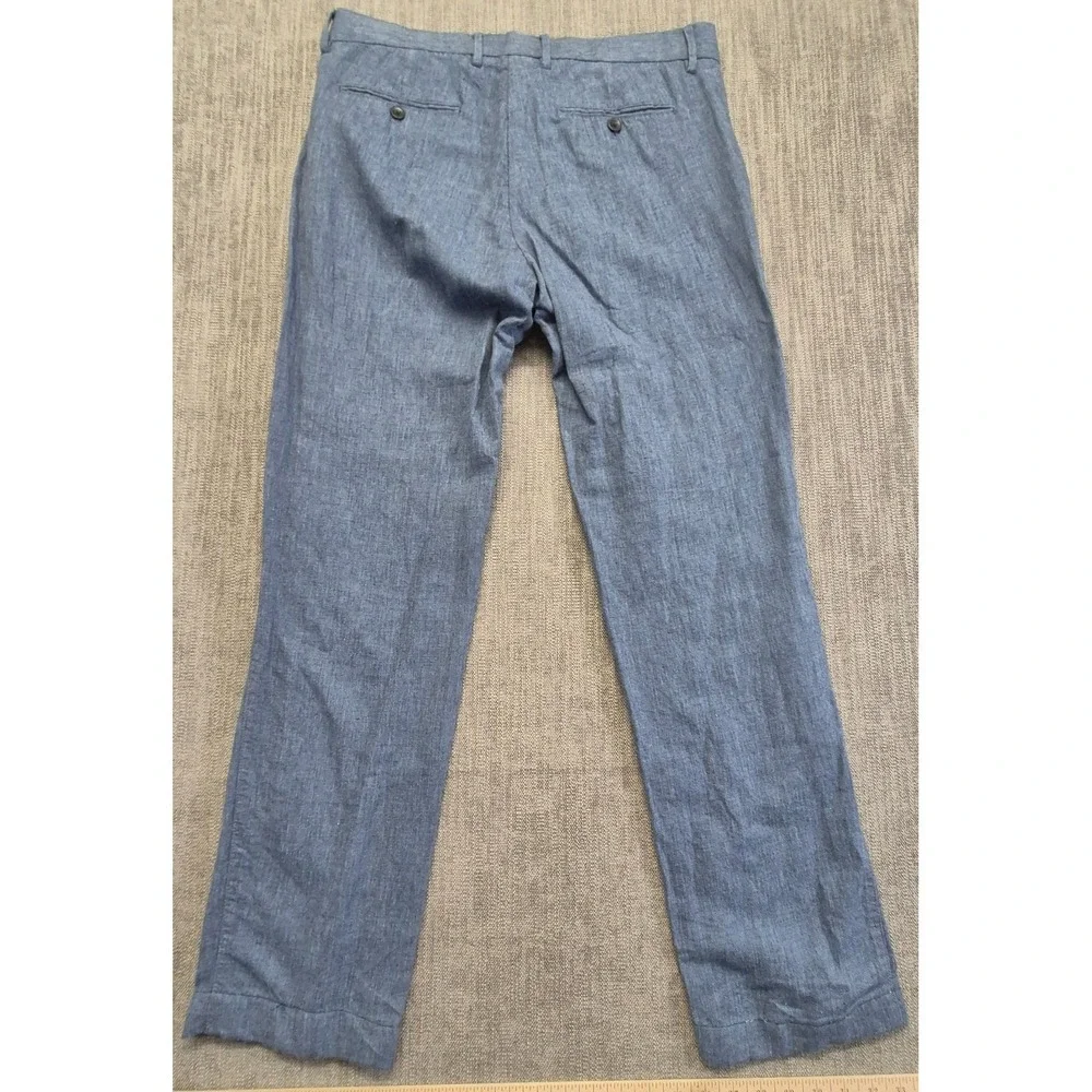 Banana Republic Aiden Fit Men's 34x34 Linen Cotton blend Pants Blue Flat front